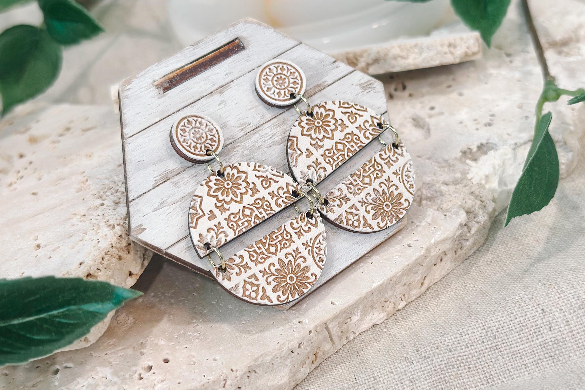 Laser Cut Earring SVG | Moroccan Tile Linked Drop Earrings Template | DIY Boho Jewelry SVG for Glowforge xTool | Double Drop Cut File