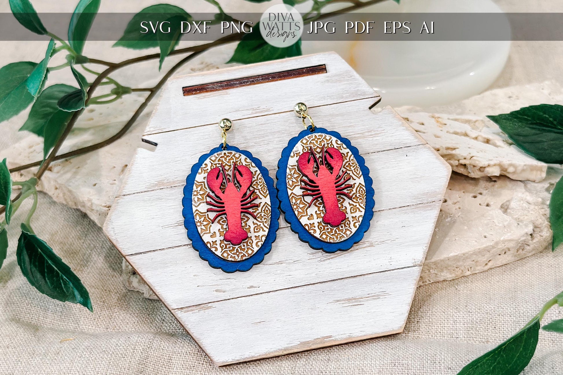 Laser Cut Earring SVG | Lobster Oval Drop Earrings Template | Coastal Jewelry SVG for Glowforge xTool | Moroccan Mediterranean Tile Cut File