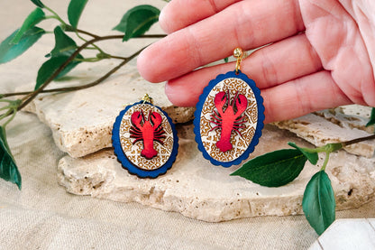 Laser Cut Earring SVG | Lobster Oval Drop Earrings Template | Coastal Jewelry SVG for Glowforge xTool | Moroccan Mediterranean Tile Cut File