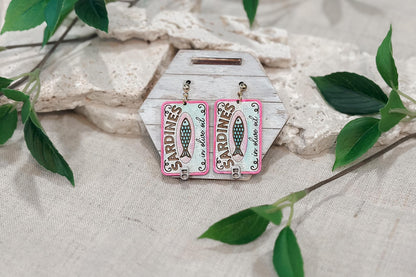 Laser Cut Earring SVG | Mediterranean Sardine Tin Earrings Template | Coastal Fish Jewelry SVG for Glowforge xTool | DIY Statement Earrings
