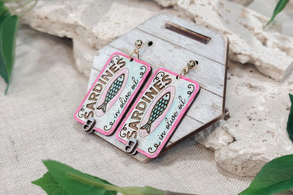 Laser Cut Earring SVG | Mediterranean Sardine Tin Earrings Template | Coastal Fish Jewelry SVG for Glowforge xTool | DIY Statement Earrings