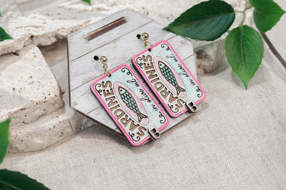Laser Cut Earring SVG | Mediterranean Sardine Tin Earrings Template | Coastal Fish Jewelry SVG for Glowforge xTool | DIY Statement Earrings