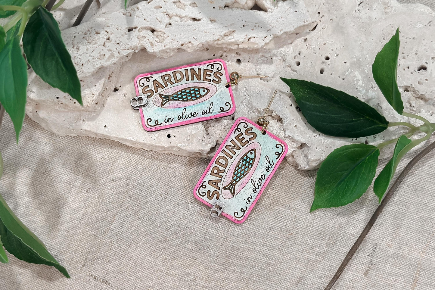 Laser Cut Earring SVG | Mediterranean Sardine Tin Earrings Template | Coastal Fish Jewelry SVG for Glowforge xTool | DIY Statement Earrings