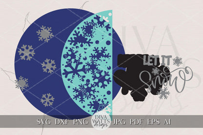 Let It Snow Round Door Hanger SVG | Winter Snowflake Sign | Layered Laser Cut File for Glowforge xTool Cricut Silhouette