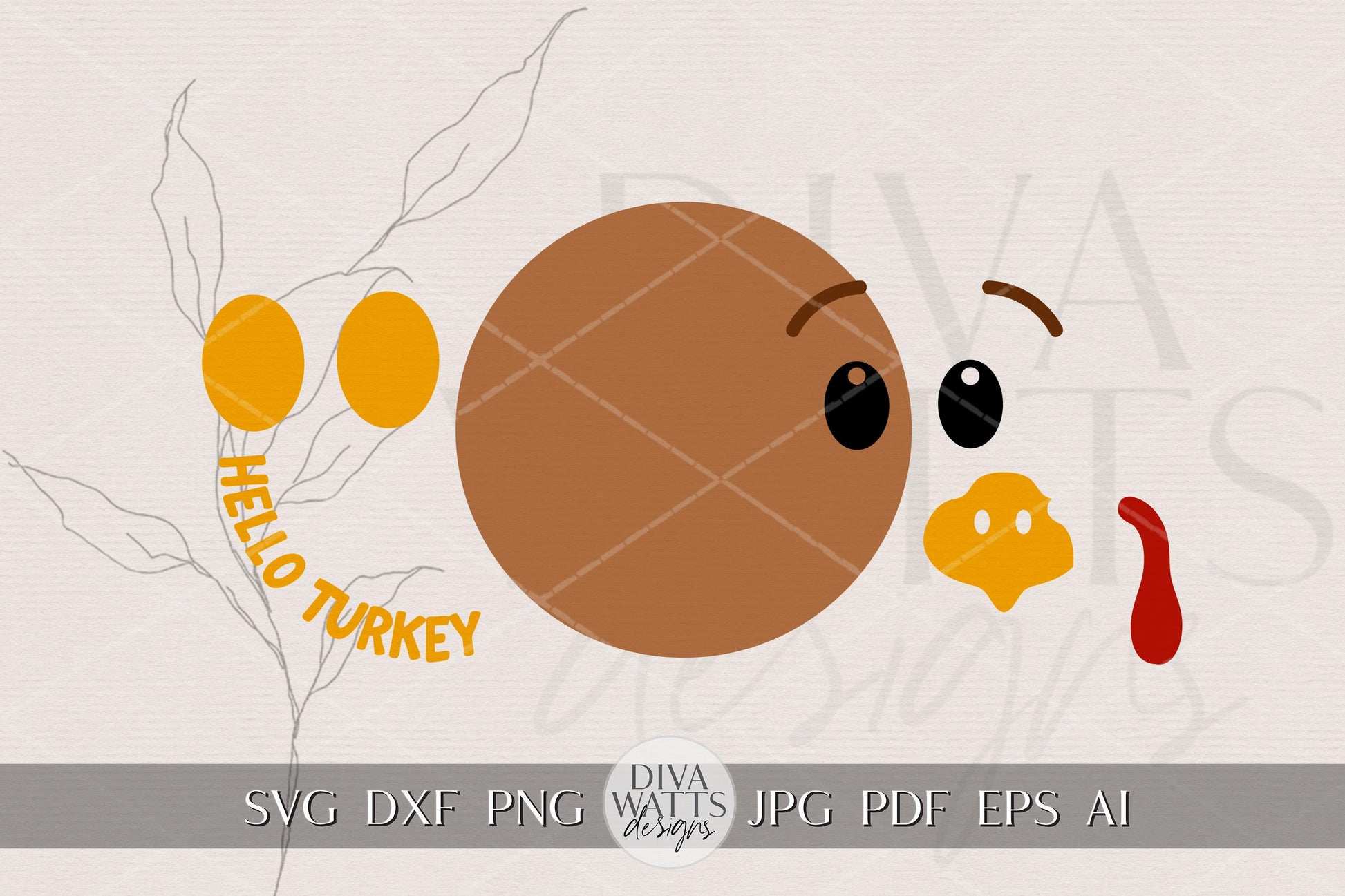 Hello Turkey Door Hanger SVG, Round Turkey Face Sign, Fall Thanksgiving Laser Cut File, Glowforge xTool Digital Download
