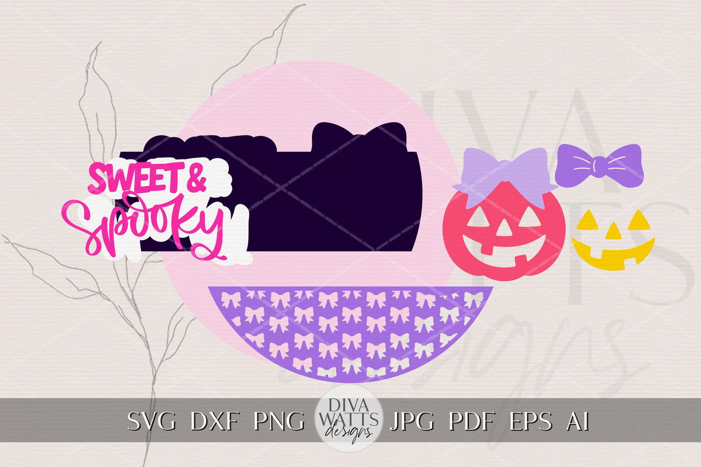 Sweet & Spooky Halloween Round Door Hanger SVG | Coquette Pumpkin Sign with Bow | Cute Laser Cut Digital Download