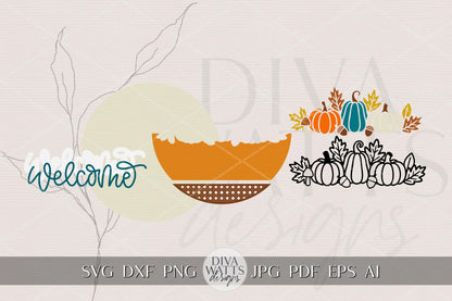 Welcome Fall Pumpkin Round Door Hanger SVG, Layered Autumn Welcome Sign Laser Cut File for Glowforge, xTool, OMTech