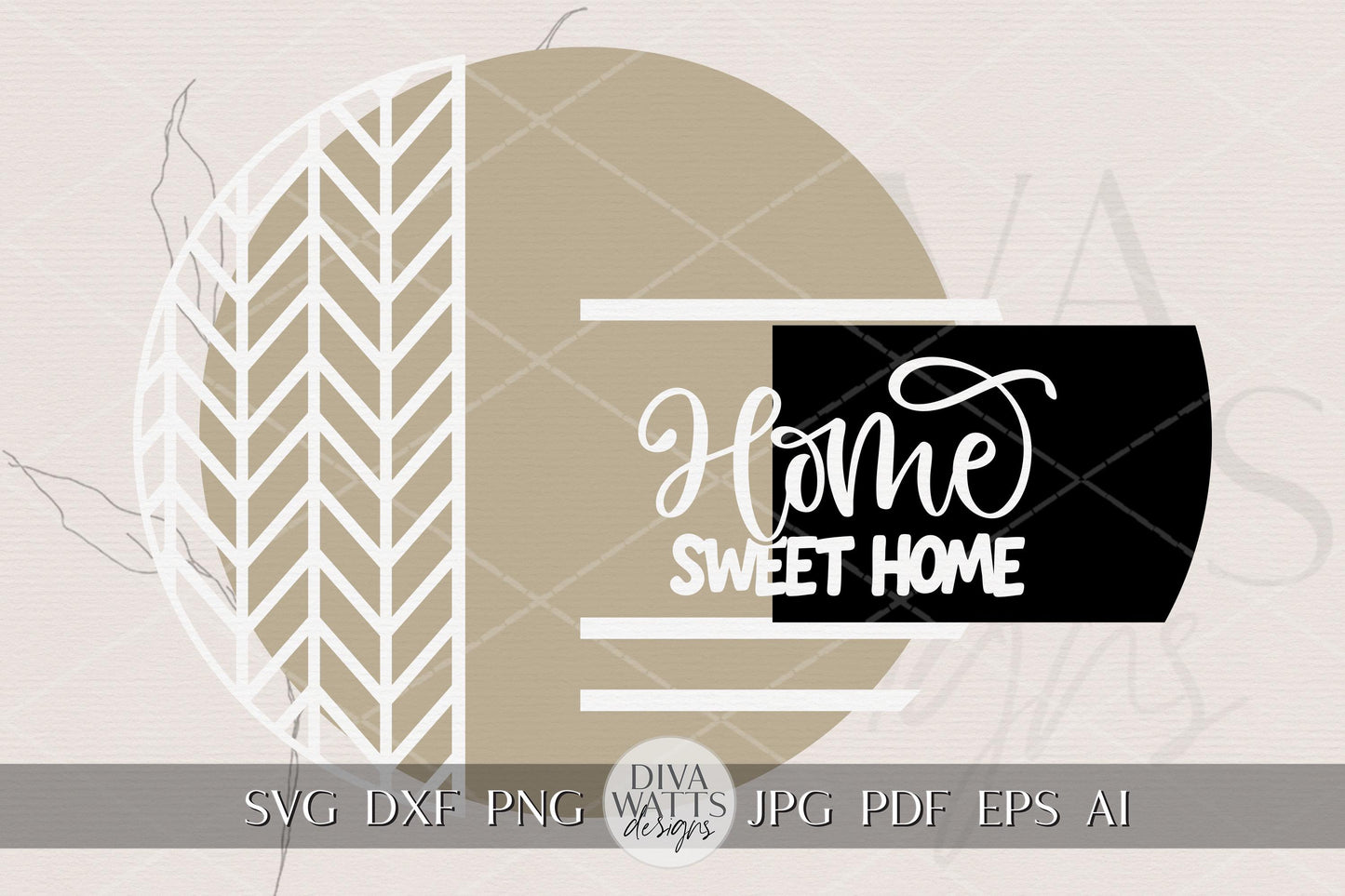 Laser Cut Door Hanger SVG | Home Sweet Home Sign | Rustic Round Template | Digital SVG for Glowforge xTool | Porch Décor