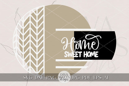 Laser Cut Door Hanger SVG | Home Sweet Home Sign | Rustic Round Template | Digital SVG for Glowforge xTool | Porch Décor