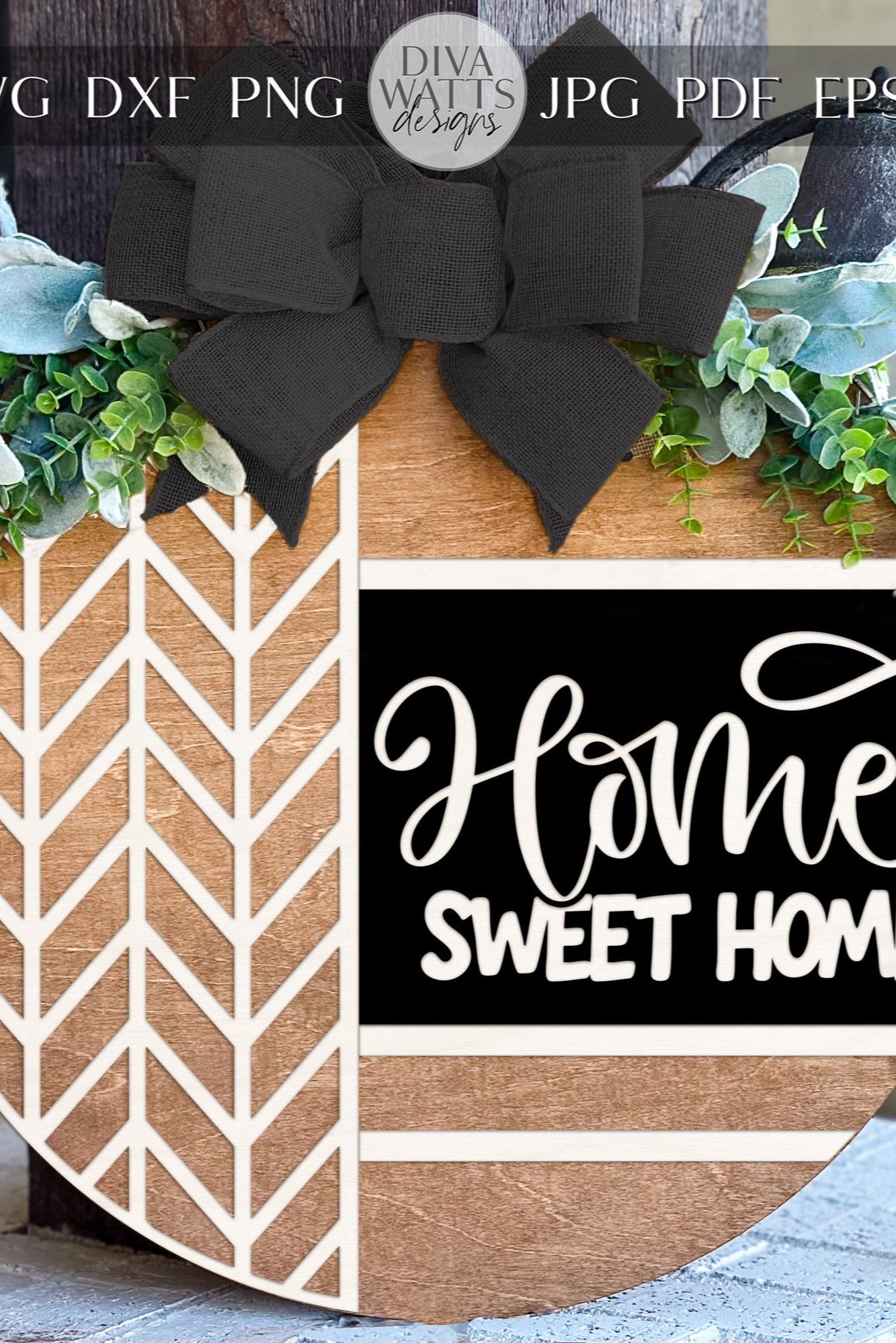 Laser Cut Door Hanger SVG | Home Sweet Home Sign | Rustic Round Template | Digital SVG for Glowforge xTool | Porch Décor