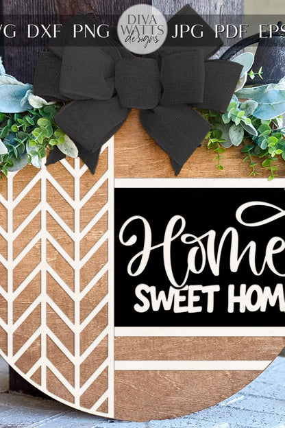 Laser Cut Door Hanger SVG | Home Sweet Home Sign | Rustic Round Template | Digital SVG for Glowforge xTool | Porch Décor