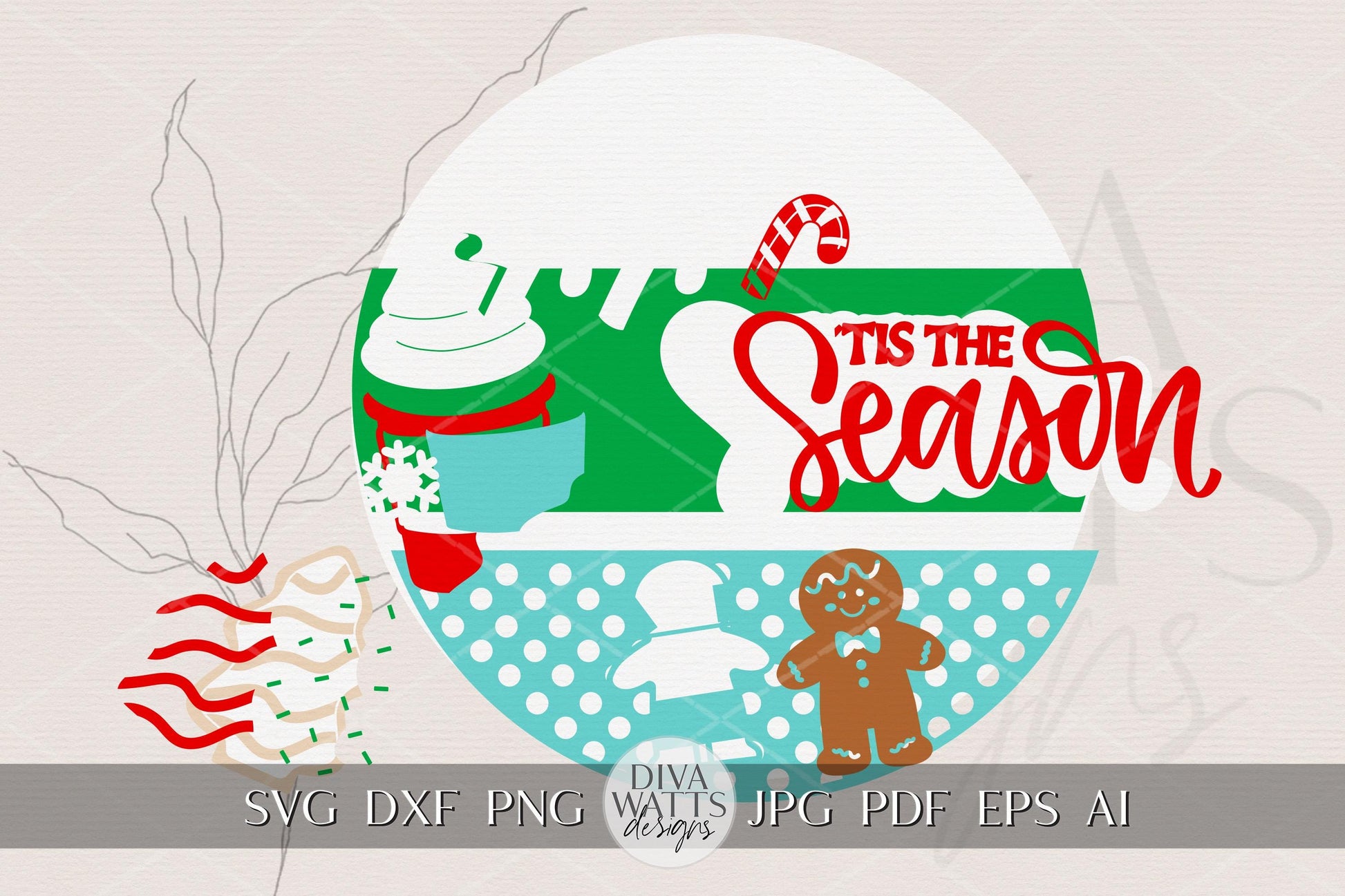 Laser Cut Door Hanger SVG | ’Tis the Season Christmas Round Sign | Holiday Cookies & Cocoa Template | DIY SVG for Glowforge xTool