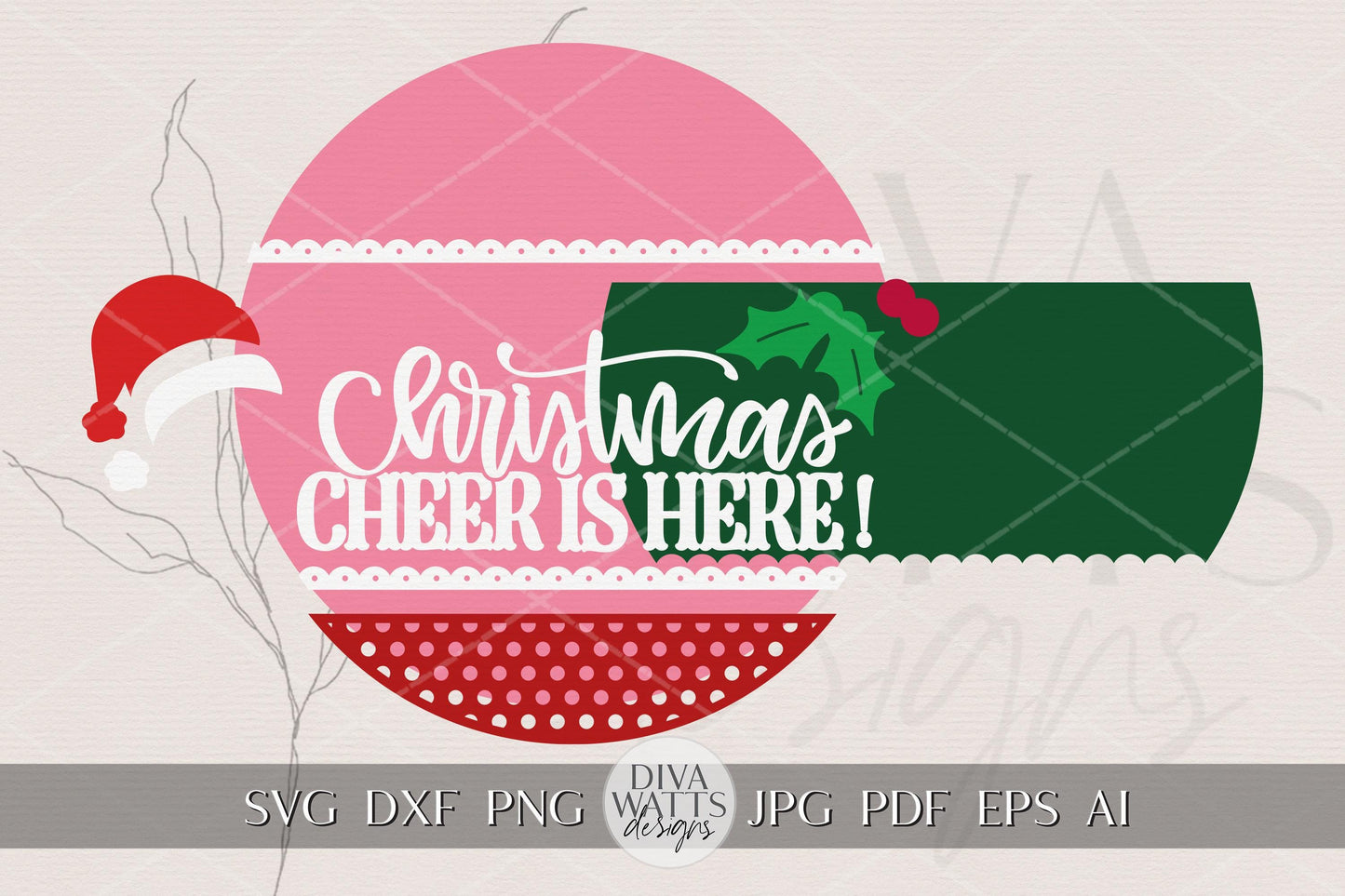 Christmas Cheer Is Here Round Door Hanger SVG Laser Cut File | DIY Holiday Porch Sign Digital Download for Glowforge, xTool, OMTech