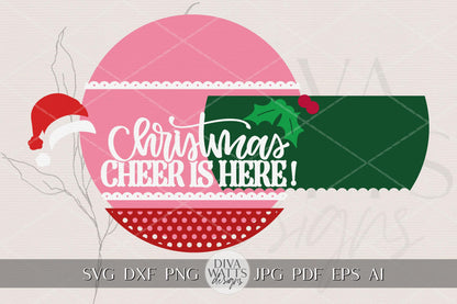 Christmas Cheer Is Here Round Door Hanger SVG Laser Cut File | DIY Holiday Porch Sign Digital Download for Glowforge, xTool, OMTech