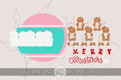 Laser Cut Door Hanger SVG | Merry Christmas Gingerbread Sign | Round Layered Template | Digital SVG for Glowforge xTool