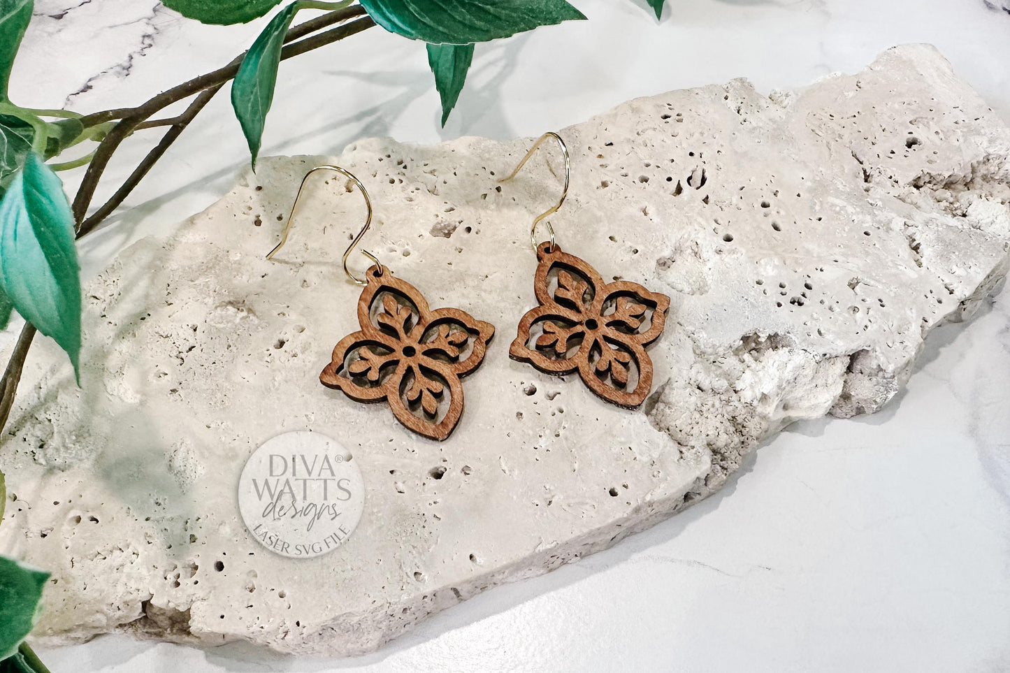 Floral petal earring SVG laser cut file – easy lightweight jewelry template, fast cut DIY flower earrings digital design