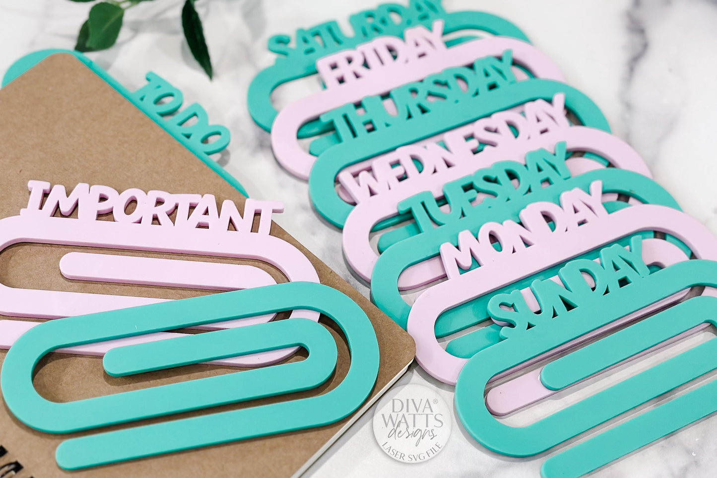 Paperclip Bookmark SVG Set – Days of the Week, To Do & Important Labels, Planner Dividers, Laser Cut Files for 1/8" Acrylic, Glowforge xTool
