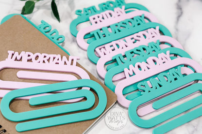 Paperclip Bookmark SVG Set – Days of the Week, To Do & Important Labels, Planner Dividers, Laser Cut Files for 1/8" Acrylic, Glowforge xTool