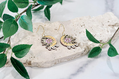 Moon Phase Floral Earring SVG Laser Cut File for Glowforge xTool OMTech Jewelry Making Digital Download