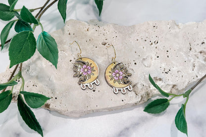 Moon Phase Floral Earring SVG Laser Cut File for Glowforge xTool OMTech Jewelry Making Digital Download