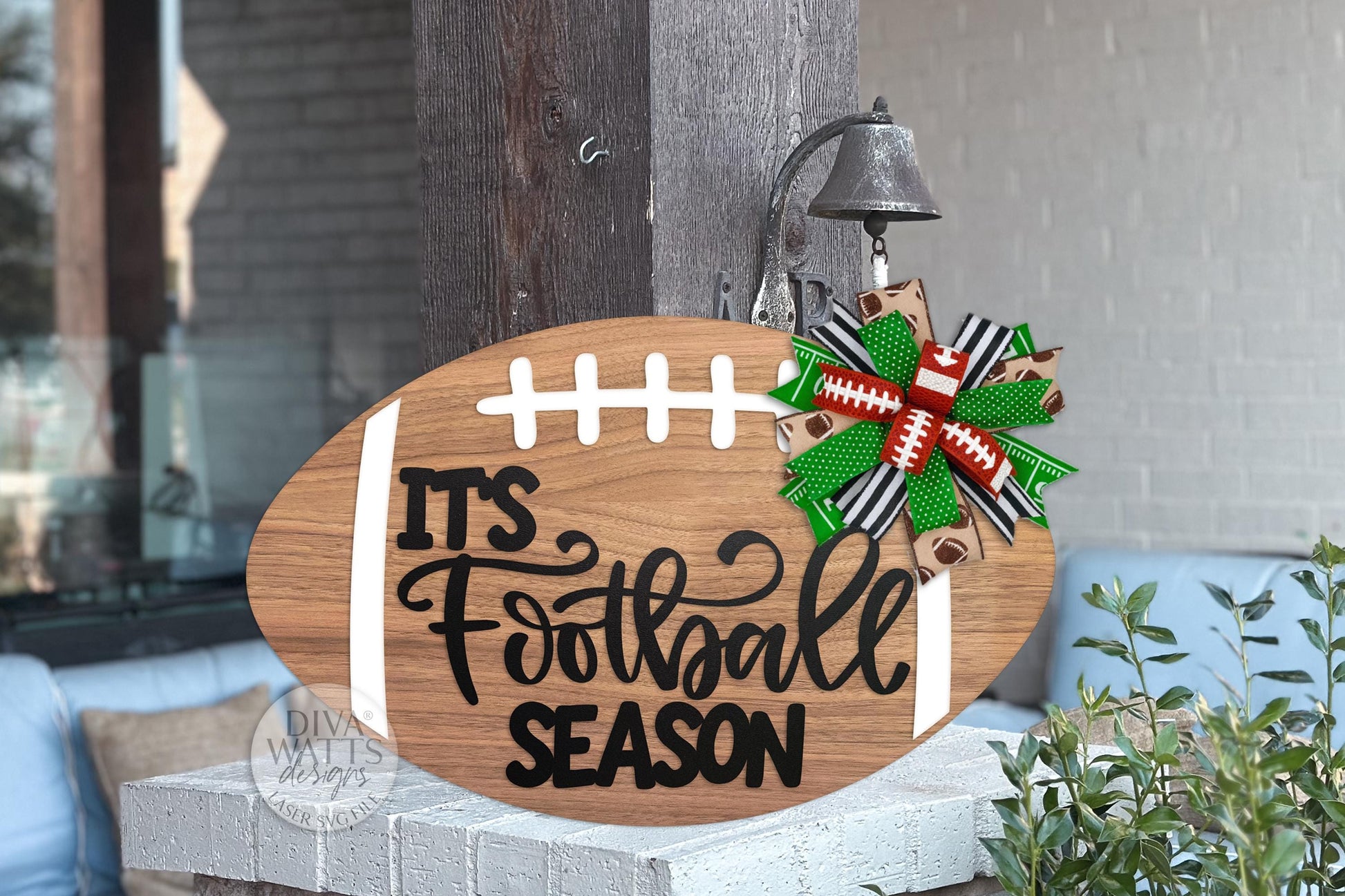 Football Season Door Hanger SVG | Laser Cut File | DIY Layered Wood Sign for Glowforge, xTool, OMTech | Porch Entryway Sports Décor