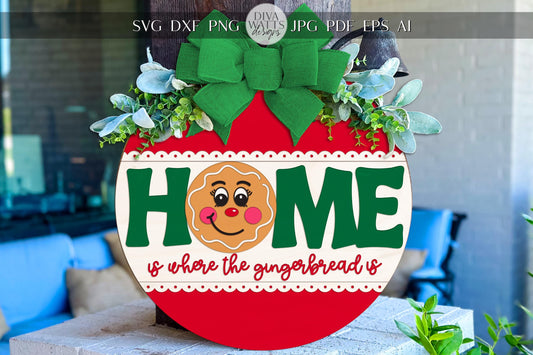Laser Cut Gingerbread Home SVG | Christmas Round Door Hanger Sign Template | Holiday Laser Cut File for Glowforge xTool | Porch Décor
