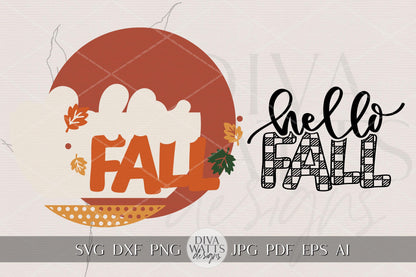 Hello Fall Round Door Hanger SVG | Buffalo Plaid Autumn Sign Laser Cut File | DIY Porch Decor for Glowforge xTool OMTech Craft Projects