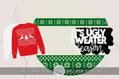 Ugly Sweater Season Round Door Hanger SVG Christmas Sign Digital Cut File for Glowforge xTool OMTech Holiday Porch Door Decoration