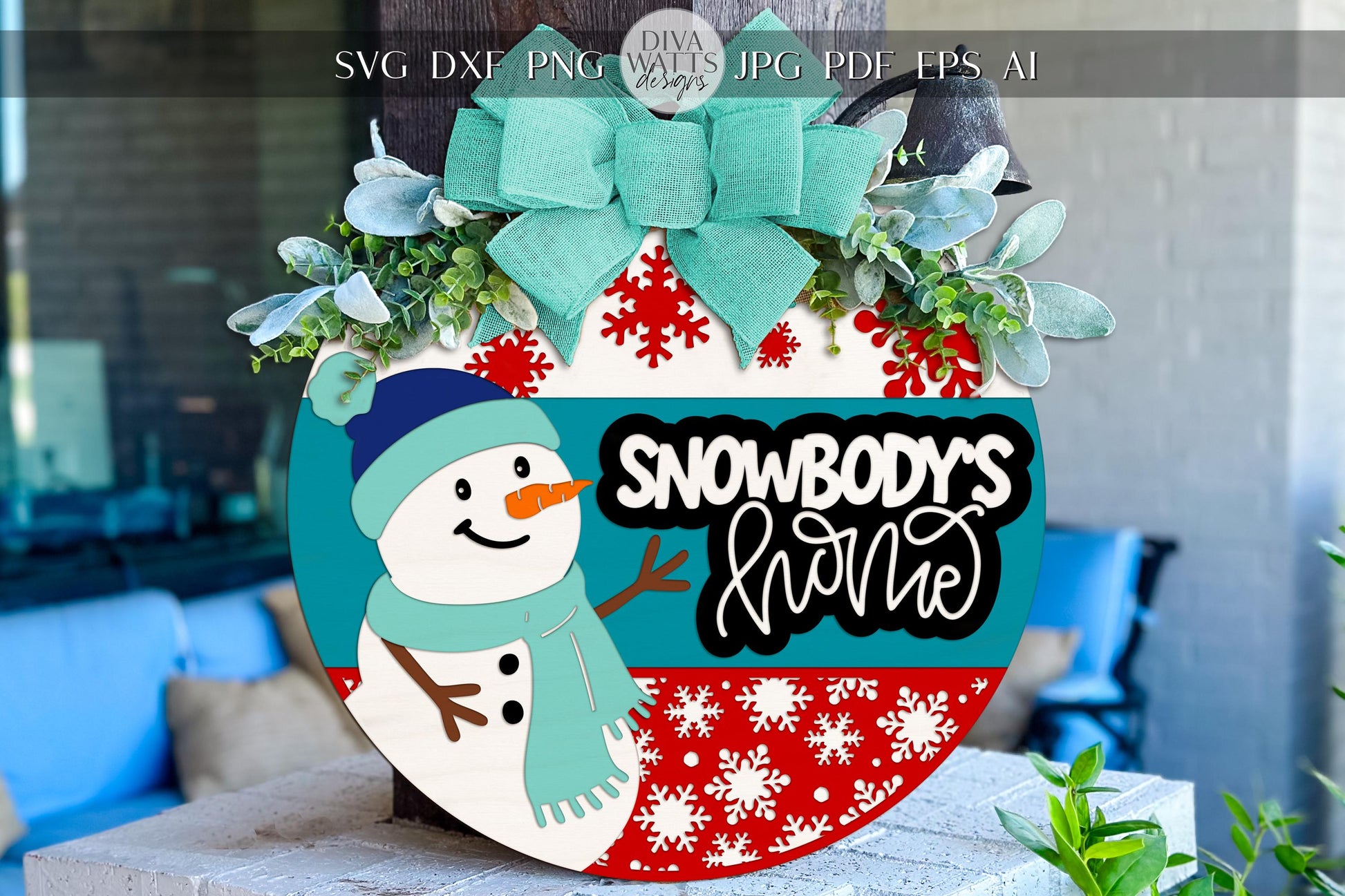 Snowbody’s Home Snowman Round Door Hanger SVG | Winter Christmas Sign Laser Cut File for Glowforge xTool Cricut