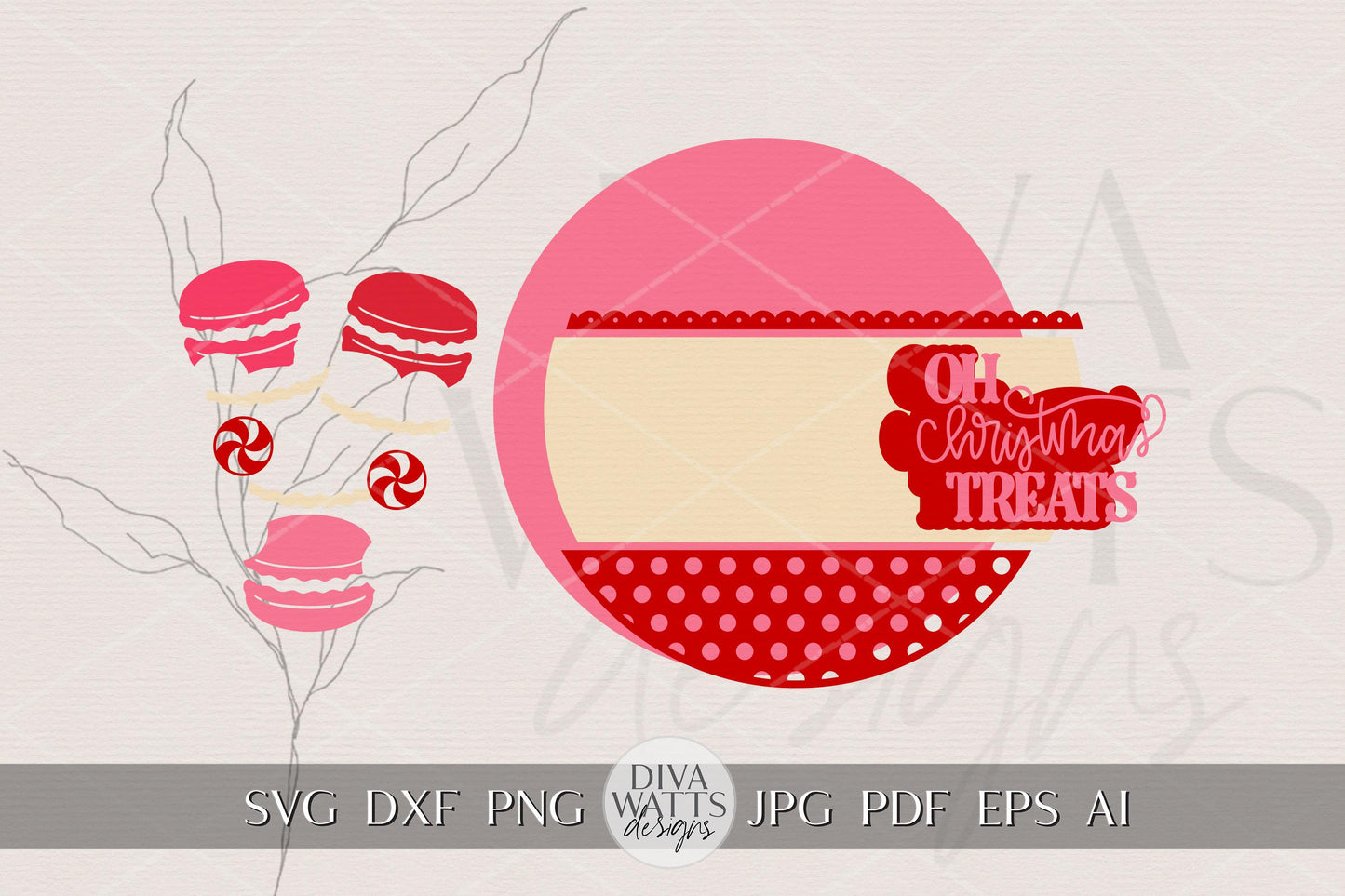 Oh Christmas Treats Round Door Hanger SVG, Macaron Cookie Sign Laser Cut File, Holiday Porch Decor SVG for Glowforge xTool Silhouette