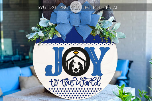 Joy to the World Round Nativity Door Hanger SVG – Christian Christmas Laser Cut File for Glowforge, xTool, Cricut & More