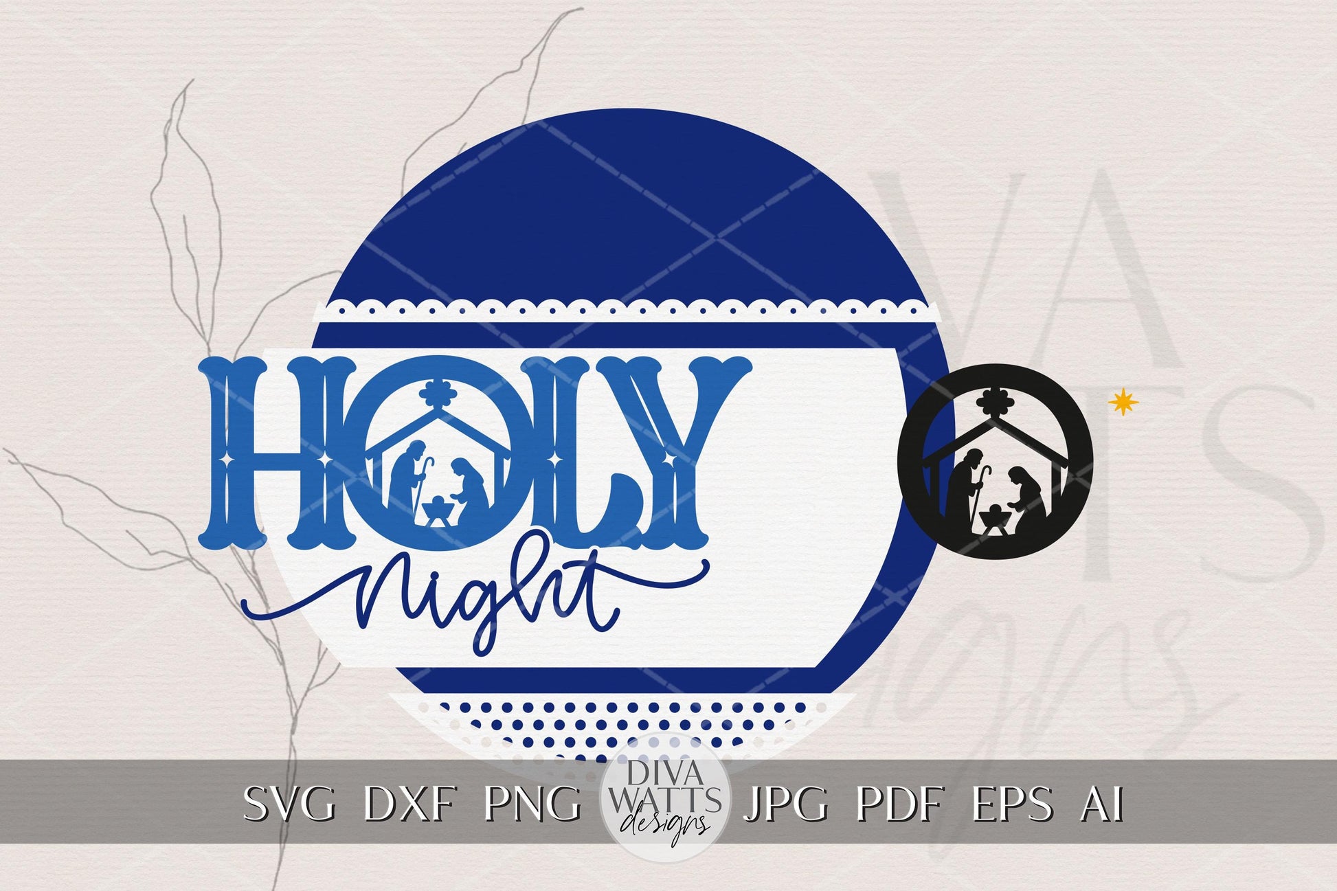 Holy Night Nativity Round Door Hanger SVG – O Holy Night Christmas Laser Cut File for Glowforge, xTool, Cricut & More