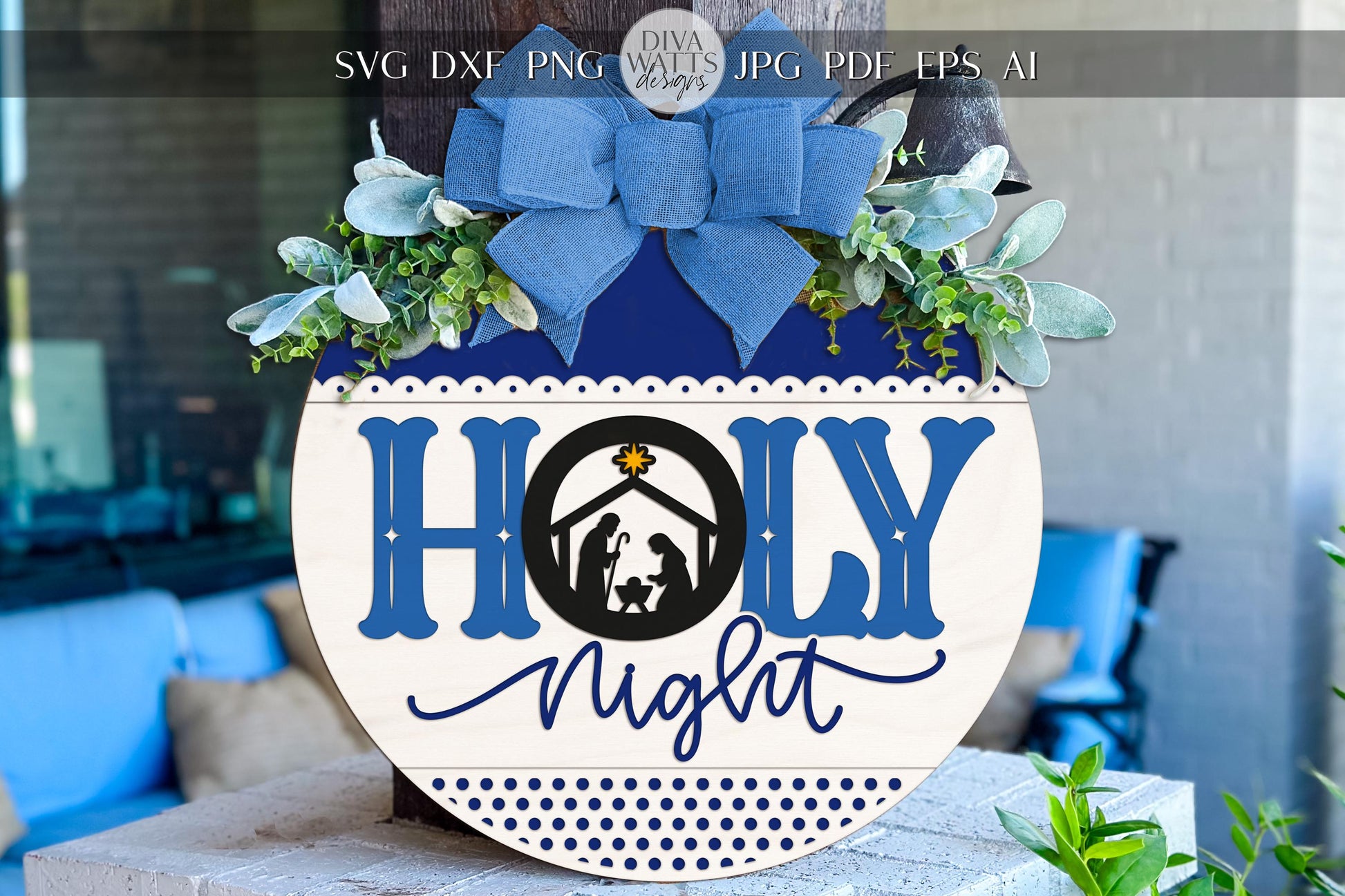 Holy Night Nativity Round Door Hanger SVG – O Holy Night Christmas Laser Cut File for Glowforge, xTool, Cricut & More