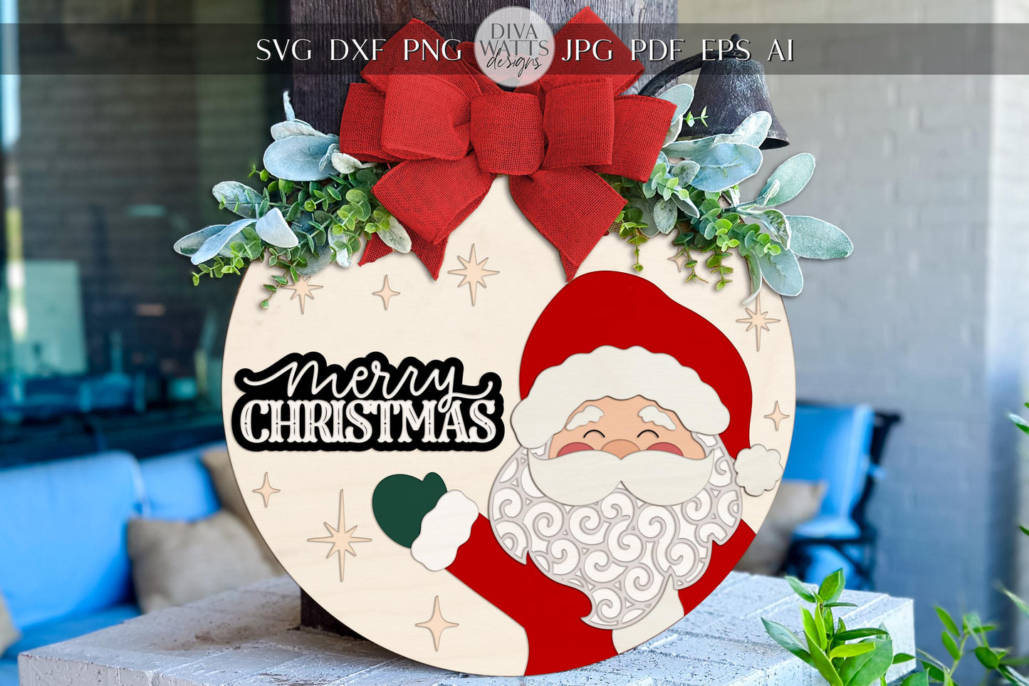Laser Cut Door Hanger SVG | Baking Spirits Bright Sign | Christmas Round Template | Holiday Kitchen SVG for Glowforge xTool