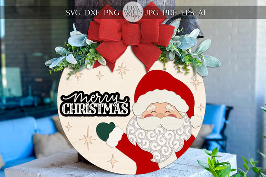 Laser Cut Door Hanger SVG | Baking Spirits Bright Sign | Christmas Round Template | Holiday Kitchen SVG for Glowforge xTool