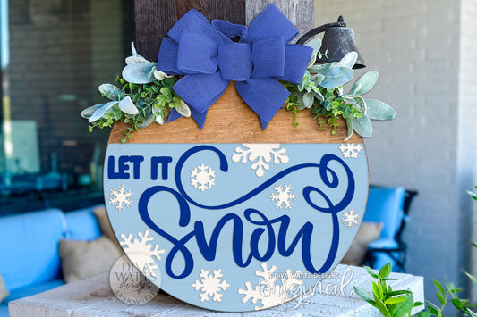 Let It Snow Round Door Hanger SVG File for Laser Cutting | Winter Porch Decor | Layered Snowflake Sign Digital Download