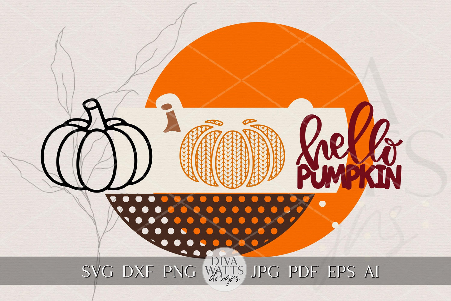 Hello Pumpkin Knit Pumpkin Round Door Hanger SVG, Fall Porch Sign Digital File, Layered Laser Cut Autumn SVG for Glowforge, xTool