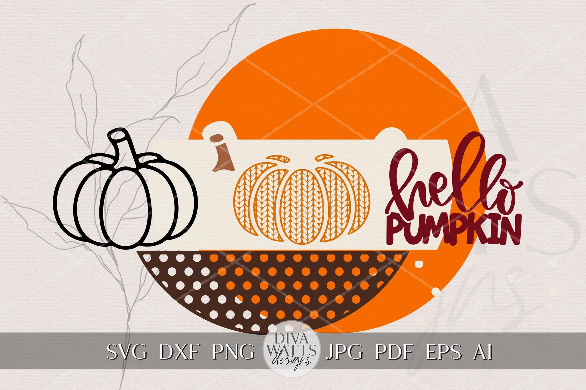 Hello Pumpkin Knit Pumpkin Round Door Hanger SVG, Fall Porch Sign Digital File, Layered Laser Cut Autumn SVG for Glowforge, xTool