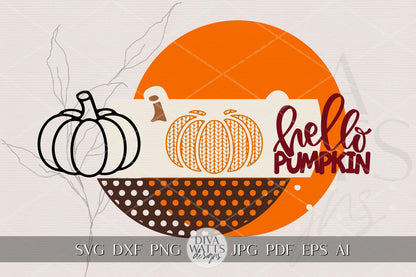 Hello Pumpkin Knit Pumpkin Round Door Hanger SVG, Fall Porch Sign Digital File, Layered Laser Cut Autumn SVG for Glowforge, xTool