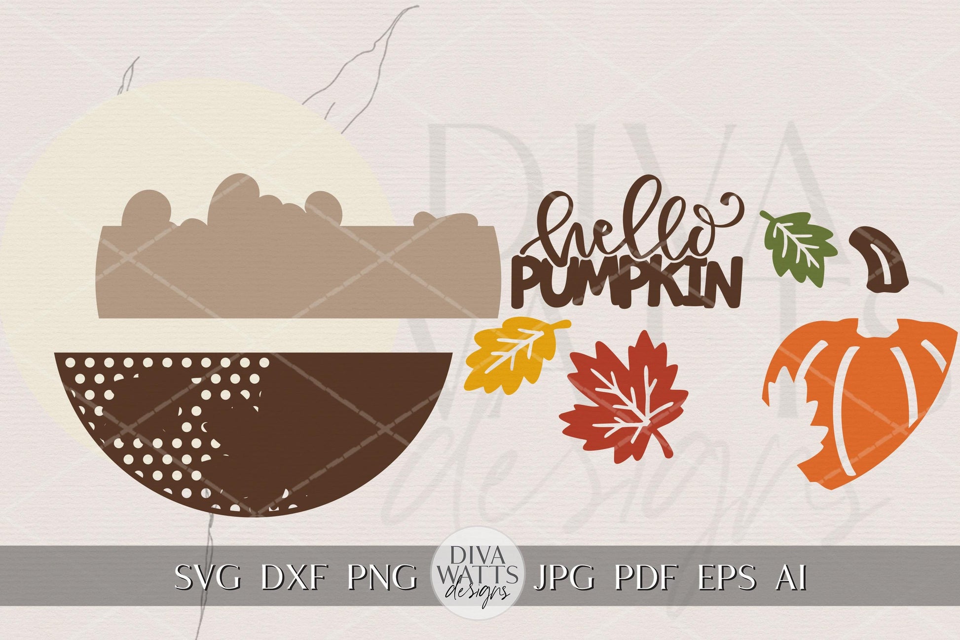 Hello Pumpkin Door Hanger SVG, Fall Round Sign Laser Cut File, Autumn Pumpkin Leaves Porch Decor, Glowforge xTool Digital Download