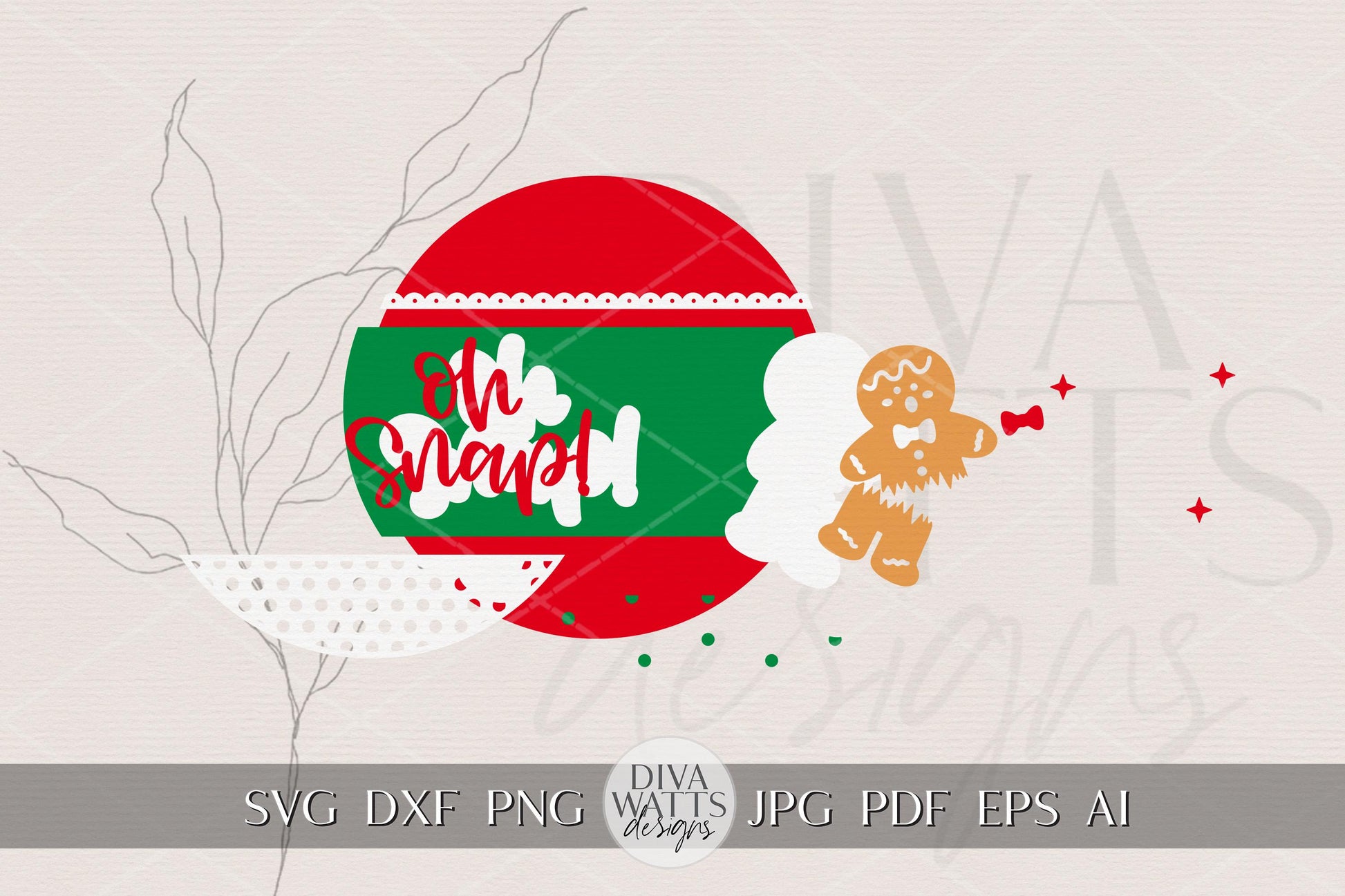 Oh Snap Gingerbread Man Christmas Round Door Hanger SVG Laser Cut File for Glowforge xTool Holiday Porch Sign Digital Download