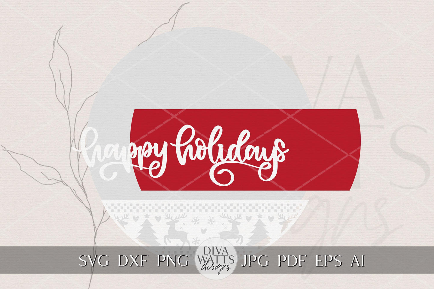 Happy Holidays Round Door Hanger SVG, Layered Christmas Laser Cut File, Festive Porch Sign Digital Design for Glowforge & xTool