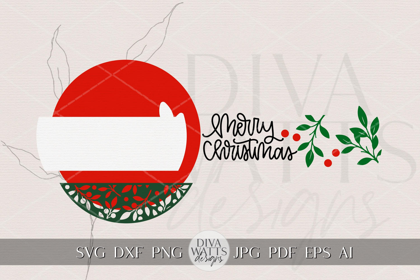 Merry Christmas Round Door Hanger SVG | Layered Laser Cut File for Glowforge xTool | Holiday Porch Sign Digital Download