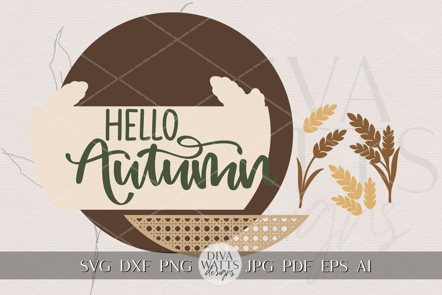 Hello Autumn Round Door Hanger SVG Laser Cut File | Fall Porch Sign Digital Download for Glowforge, xTool, OMTech | DIY Layered Sign