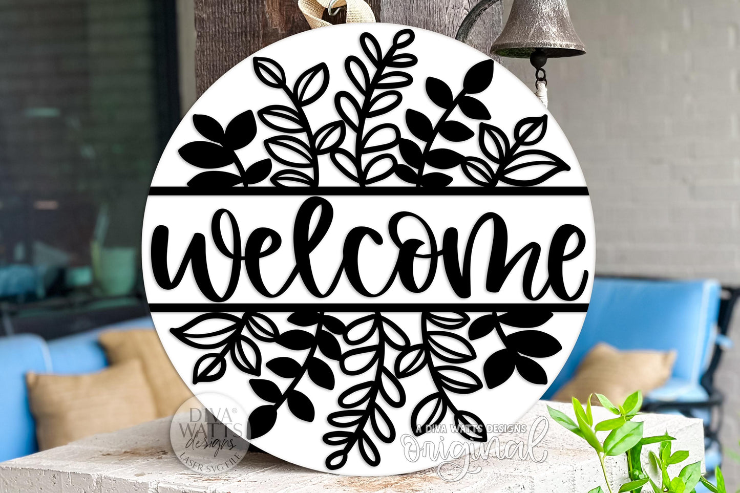 Welcome SVG Round Door Hanger | Farmhouse Laser Cut File for Glowforge xTool OMTech | Front Porch Everyday Sign