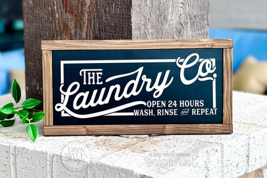 Laundry Co SVG Sign | Farmhouse Laundry Room Laser Cut File for Glowforge xTool OMTech | Wash Rinse Repeat Wall Decor
