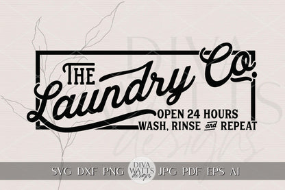 Laundry Co SVG Sign | Farmhouse Laundry Room Laser Cut File for Glowforge xTool OMTech | Wash Rinse Repeat Wall Decor