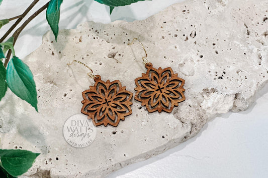Mandala flower earring SVG laser cut file – easy lightweight jewelry template, fast cut DIY mandala earrings digital design