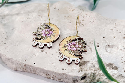 Moon Phase Floral Earring SVG Laser Cut File for Glowforge xTool OMTech Jewelry Making Digital Download