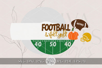 Football and Fall Y’all Round Door Hanger SVG | Pumpkin Helmet Football Field Laser Cut File | DIY Porch Decor Sign for Glowforge xTool